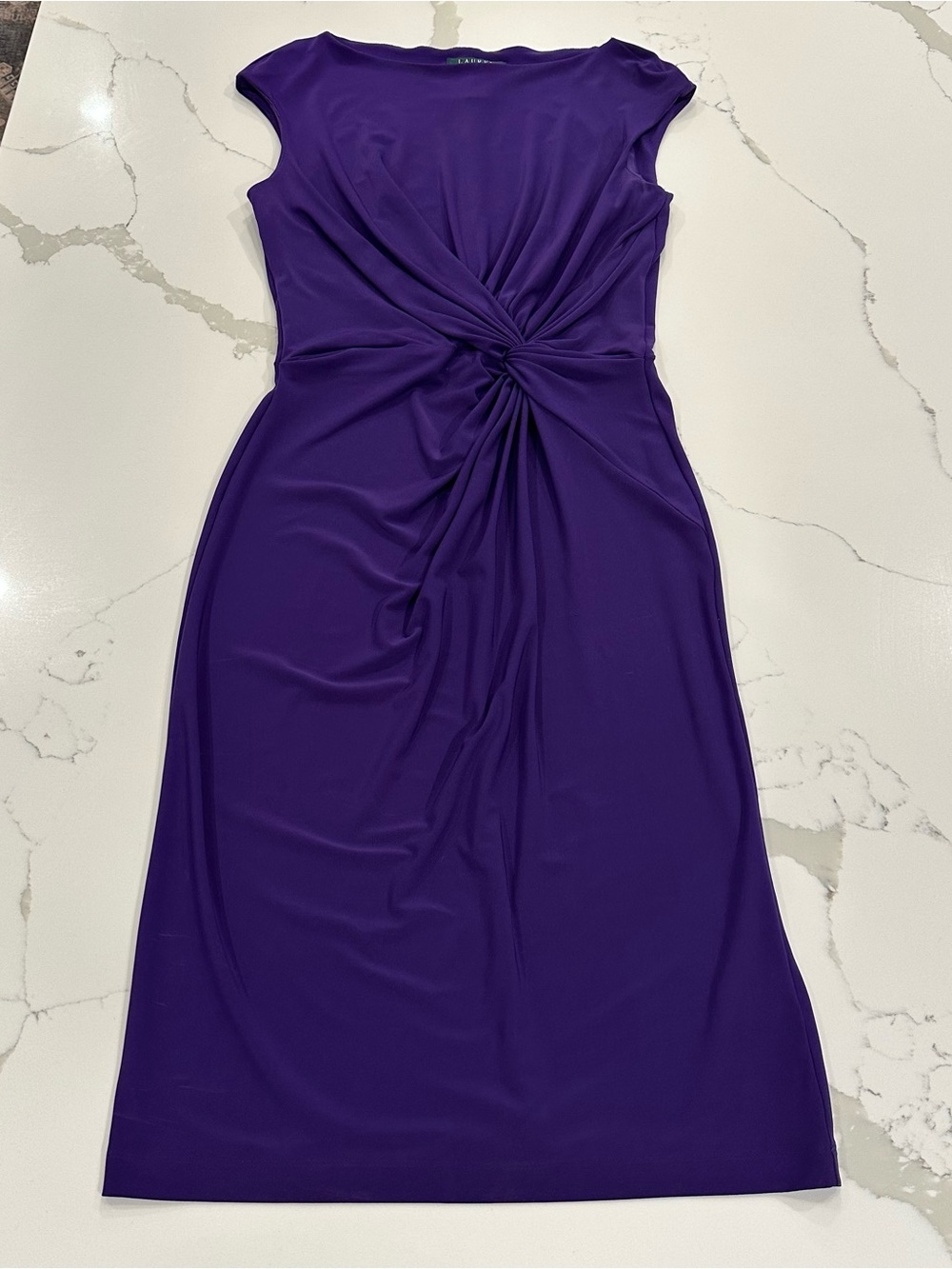 Lauren Ralph Lauren Purple Twist Dress Women 10 Cocktail Draped Sheath Knot Midi